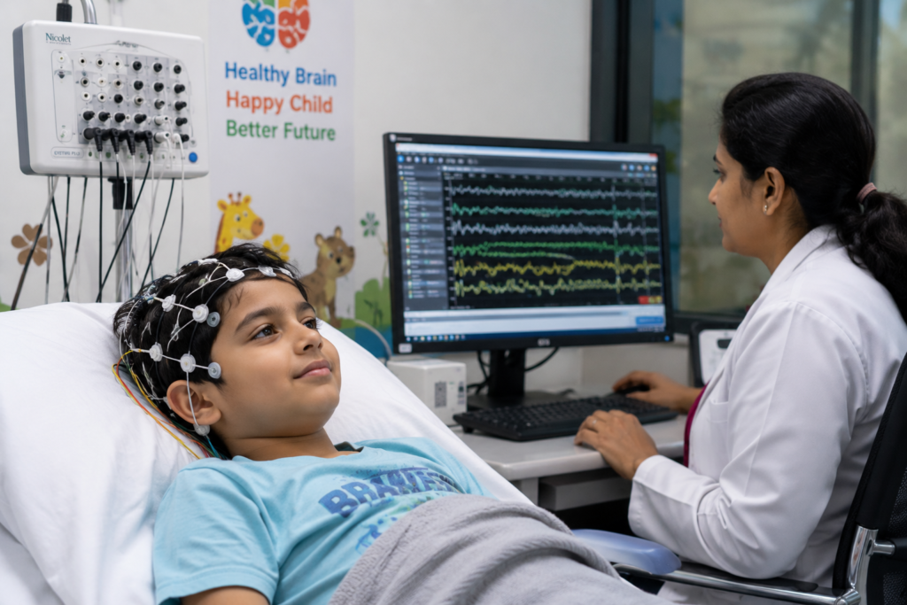 Child undergoing EEG monitoring Dr Sunil Sable Best Pediatric Neurologist and Epilepsy Specialist Ahilyanagar,Maharashtra