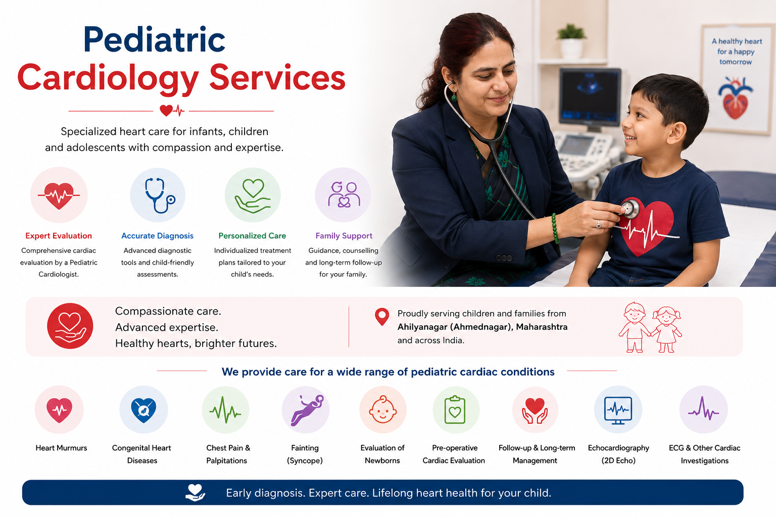 Dr. Rachna Sable examining a child during a pediatric cardiology consultation